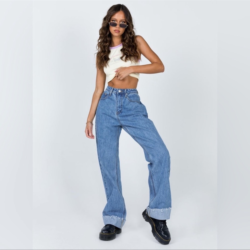 Princess Polly Ollie Straight Leg Cuffed Denim Jeans (US 4)
